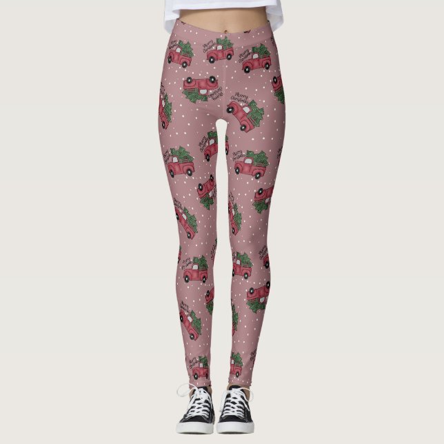 Merry Christmas Vintage Red Truck Leggings (Vorderseite)