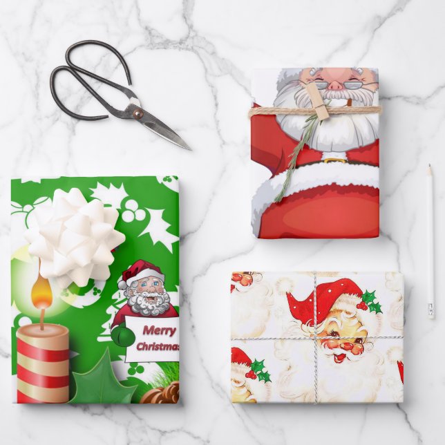 Merry Christmas Vintage Santa Geschenkpapier Set (Vorderseite)