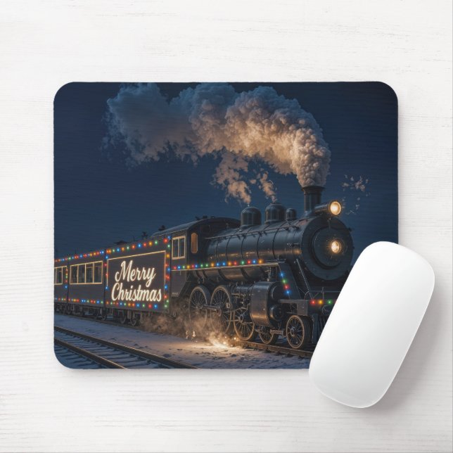 Merry Christmas Vintage Train In Snow Mousepad (Mit Mouse)