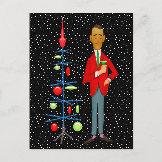 MERRY CHRISTMAS | Vintager MCM Weihnachtsbaum Postkarte (Vorderseite)