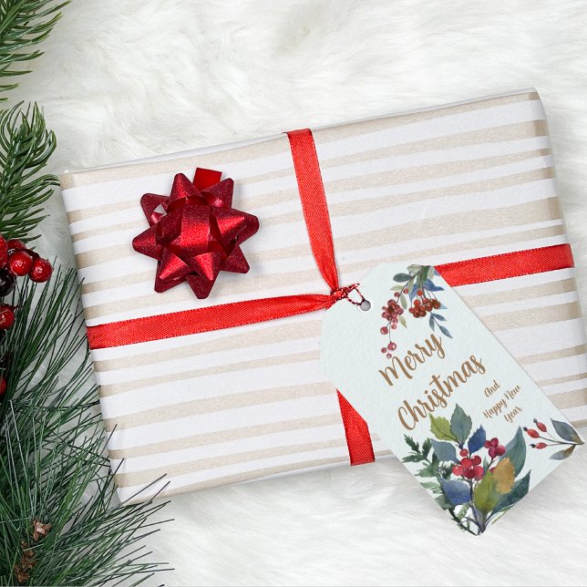 Merry Christmas Watercolor Hollies and Berries Geschenkanhänger (Von Creator hochgeladen)