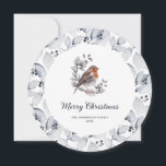 Merry Christmas Watercolor Robin Bird Winter Feiertagskarte<br><div class="desc">Custom watercolor Merry Christmas cards featuring robin bird and winter berries and foliage in blue and gray colors. Easily personalize these watercolor Christmas cards with your family name.</div>