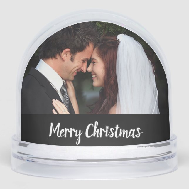 Merry Christmas Wedding Double Photo (black/white) Schneekugeln (Vorderseite)