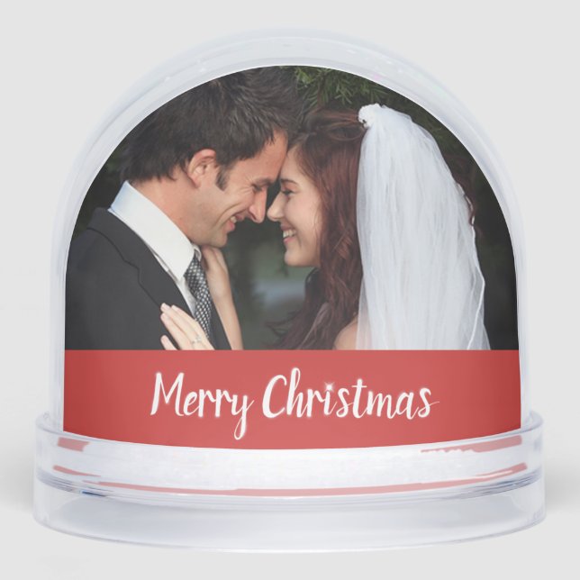 Merry Christmas Wedding Double Photo Schneekugeln (Vorderseite)