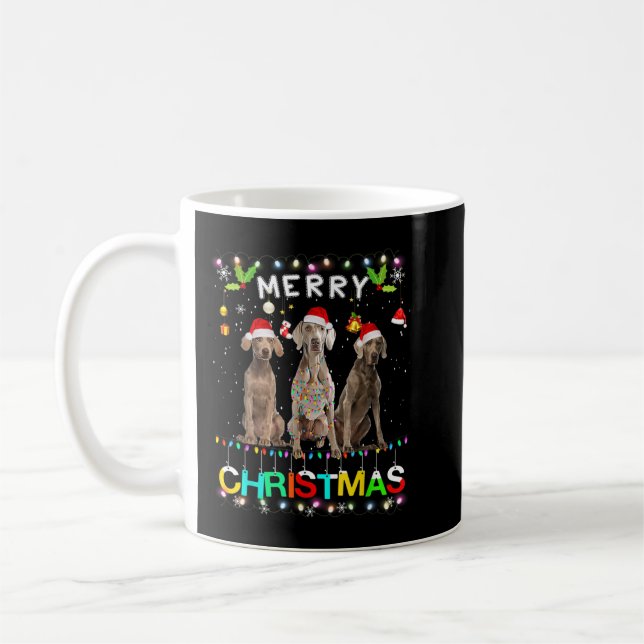 Merry Christmas Weimaraner Shirt Santa Hat Lights Kaffeetasse (Links)
