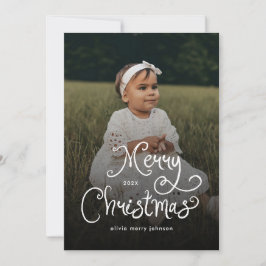 Merry Christmas Whimsical Script  Baby Photo  Feiertagskarte