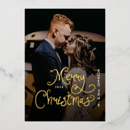 Merry Christmas Whimsical Script  Custom Photo  Folien Feiertagskarte