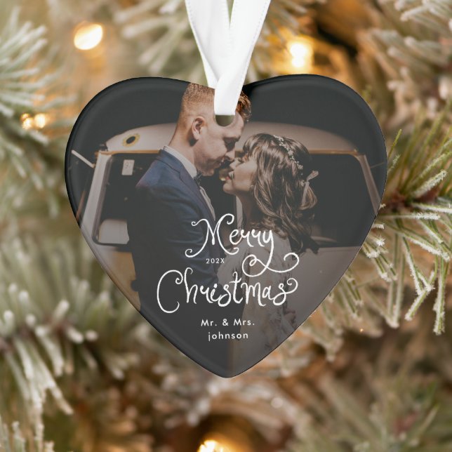 Merry Christmas Whimsical Script  Custom Photo  Ornament (Baum)