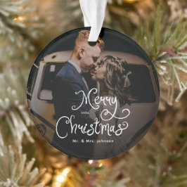 Merry Christmas Whimsical Script  Custom Photo  Ornament