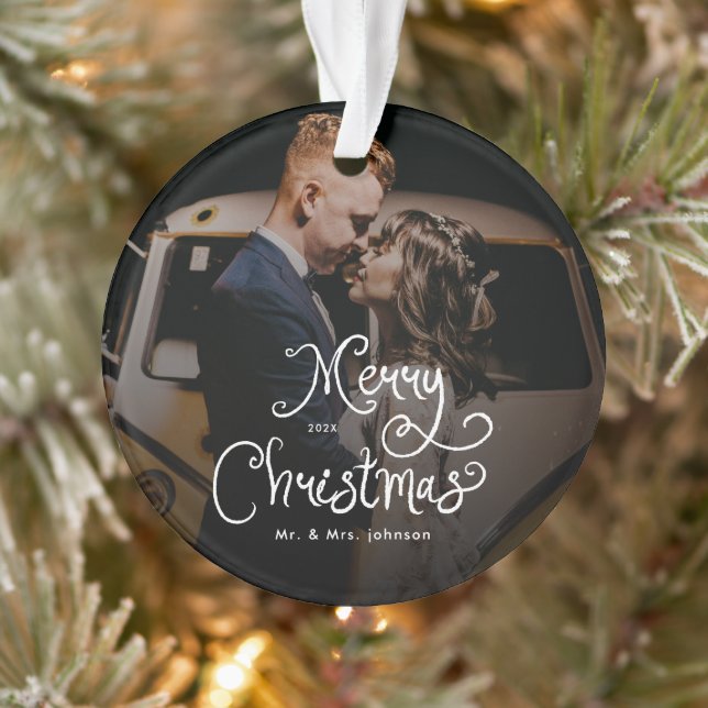 Merry Christmas Whimsical Script  Custom Photo  Ornament (Baum)