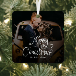 Merry Christmas Whimsical Script  Custom Photo  Ornament Aus Metall
