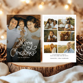 Merry Christmas Whimsical Script  Family 7 Photos Feiertagskarte
