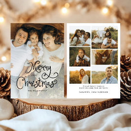 Merry Christmas Whimsical Script  Family 7 Photos Feiertagskarte