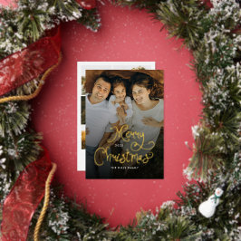 Merry Christmas Whimsical Script  Family 7 Photos Folien Feiertagskarte