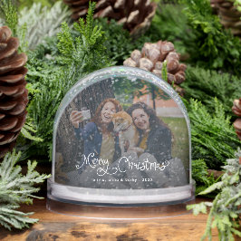 Merry Christmas Whimsical Script Family Photo Dog Schneekugeln