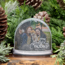 Merry Christmas Whimsical Script Family Photo Dog