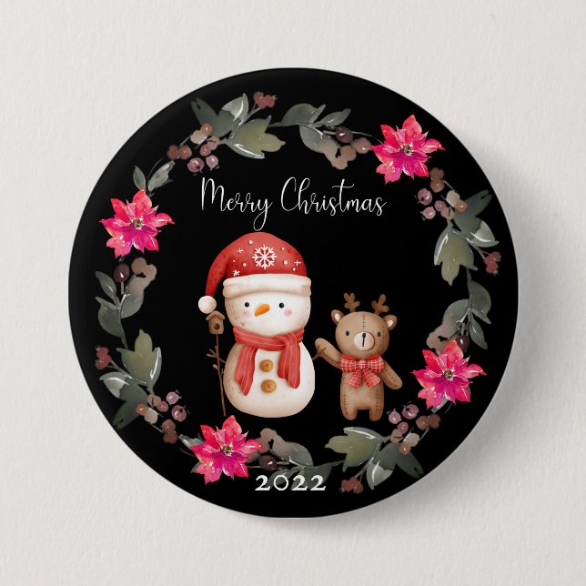 Merry Christmas White Polar Bear and Little Deer Button (Vorderseite)