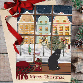 Merry Christmas Winter Scene Cat Greeting Card Feiertagskarte
