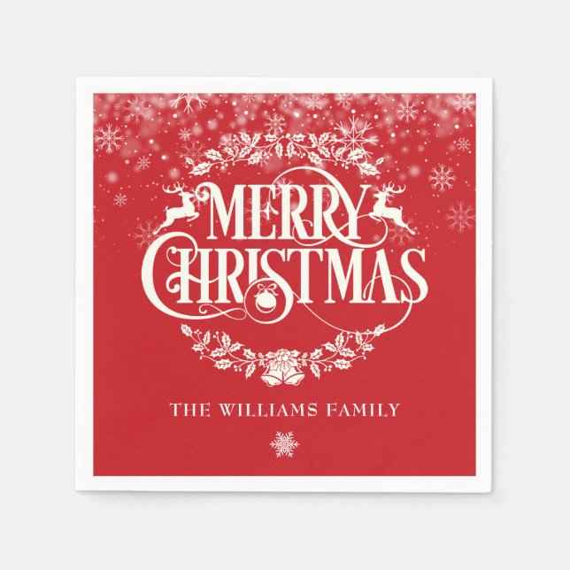 Merry Christmas Winter Snowflakes Family Name Serviette (Vorderseite)