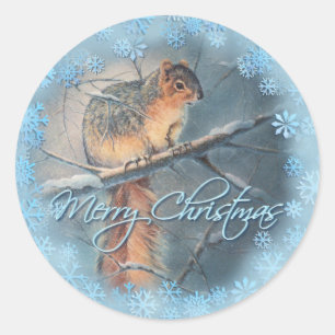 MERRY CHRISTMAS WINTER SQUIRREL VON SHARON SHARPE RUNDER AUFKLEBER
