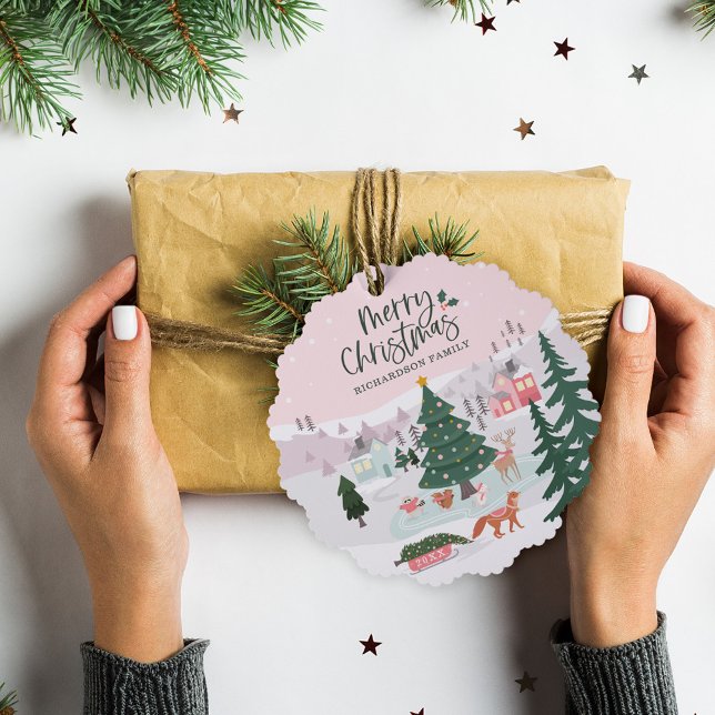 Merry Christmas Winter Wonderland Woodland Animals Ornament Karte (Merry Christmas Winter Wonderland Woodland Animals Ornament Card)