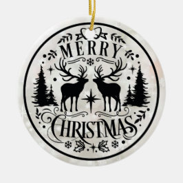 Merry Christmas wishes with Reindeers Keramik Ornament