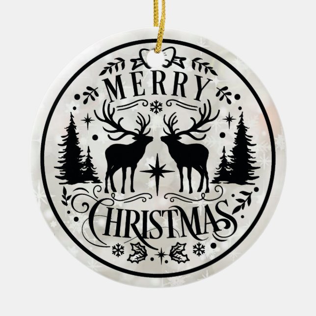 Merry Christmas wishes with Reindeers Keramik Ornament (Vorne)