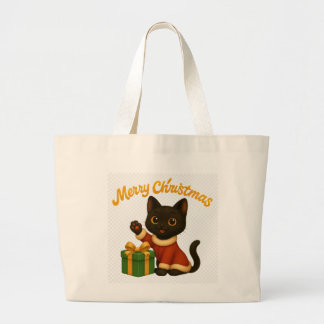 Merry Christmas with Emi the Black Cat Jumbo Stoffbeutel