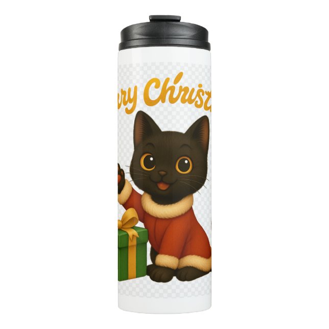 Merry Christmas with Emi the Black Cat Thermosbecher (Vorderseite)