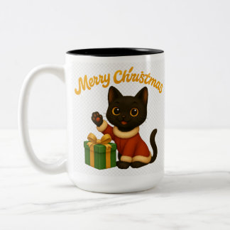 Merry Christmas with Emi the Black Cat Zweifarbige Tasse