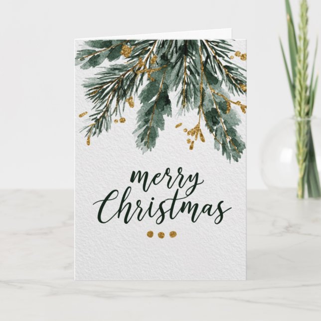 Merry Christmas with Pine Branches  Karte (Vorderseite)
