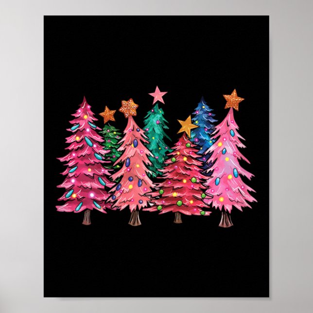 Merry Christmas With Pink Trees Xmas Costume Girls Poster (Vorne)