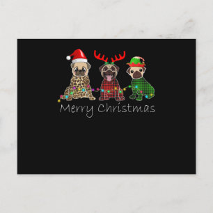 Merry Christmas with three pug dogs Feiertagspostkarte
