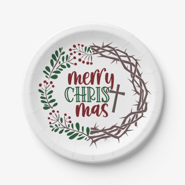 Merry CHRISTmas Worship Wreath Party Pappteller (Vorderseite)