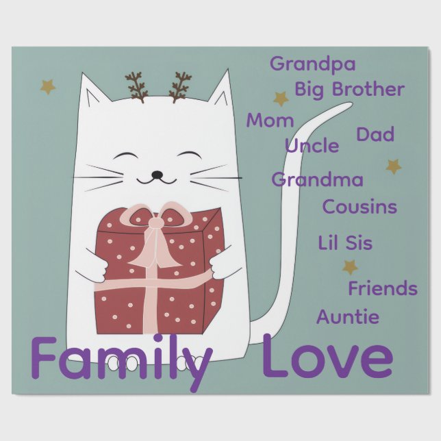 Merry Christmas Wrapping Family Love Friends Cat  Geschenkpapier (Flach)
