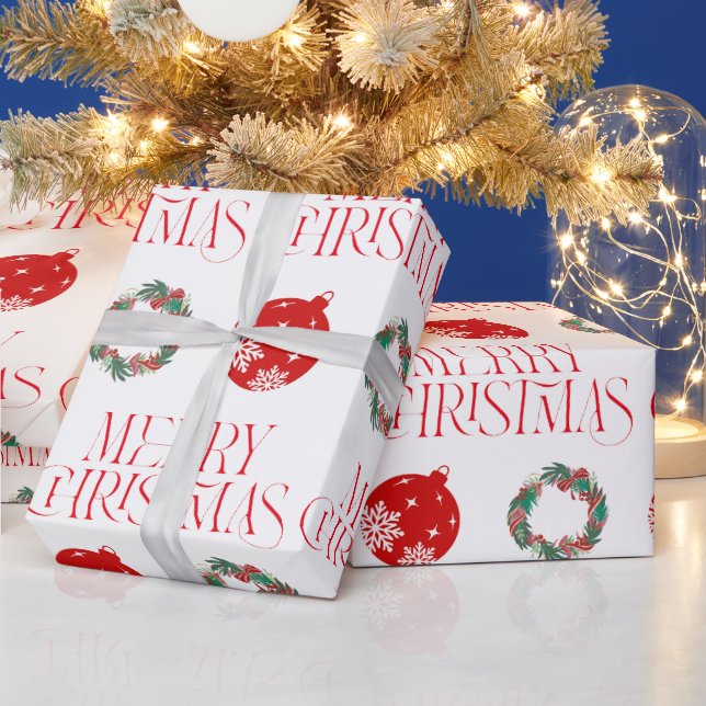 Merry Christmas Wrapping Paper w Ornament & Wreath Geschenkpapier (Feiertage)