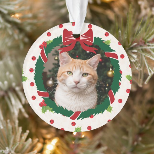 Merry Christmas Wreath and Holly Custom Pet Photo (Arbre)