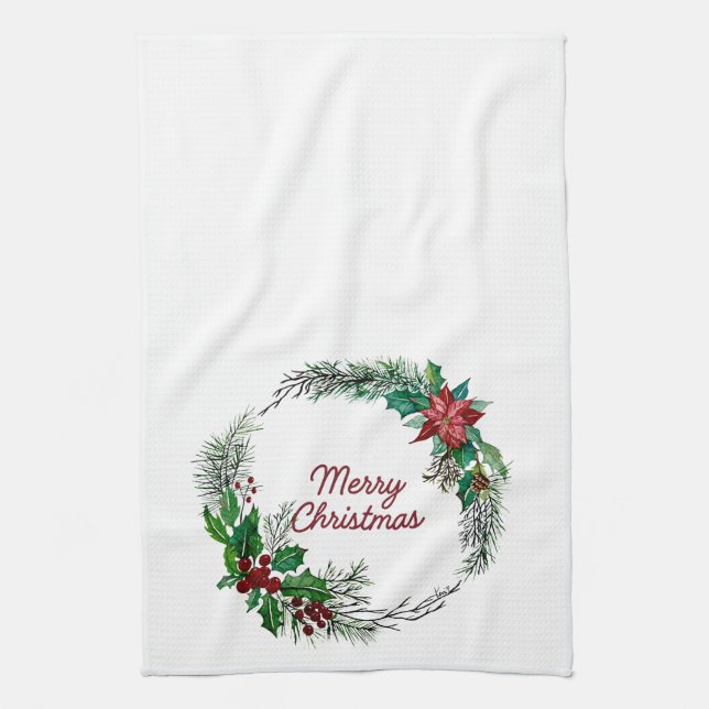 Merry Christmas Wreath Kitchen Towel Geschirrtuch (Vertikal)