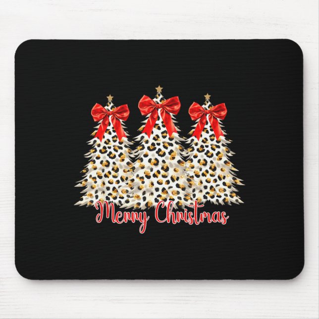 Merry Christmas Xmas Trees Leopard Coquette Bow Ho Mousepad (Vorne)