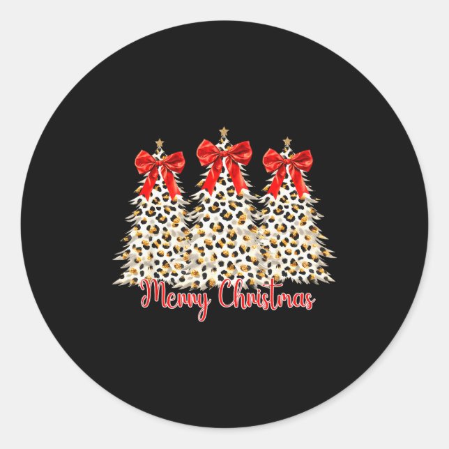 Merry Christmas Xmas Trees Leopard Coquette Bow Ho Runder Aufkleber (Vorderseite)
