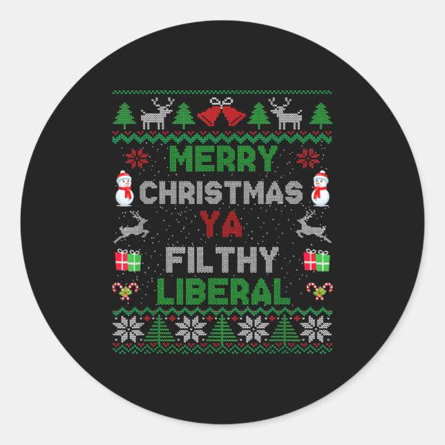Merry Christmas Ya Filthy Liberal Ugly Knit  Runder Aufkleber (Vorderseite)
