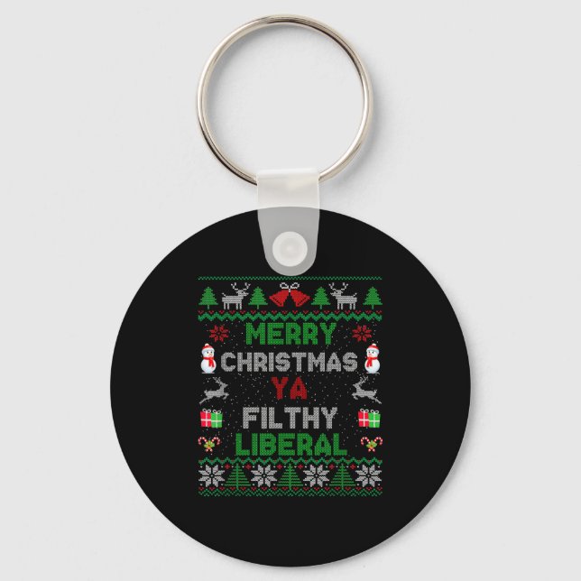 Merry Christmas Ya Filthy Liberal Ugly Knit  Schlüsselanhänger (Vorderseite)