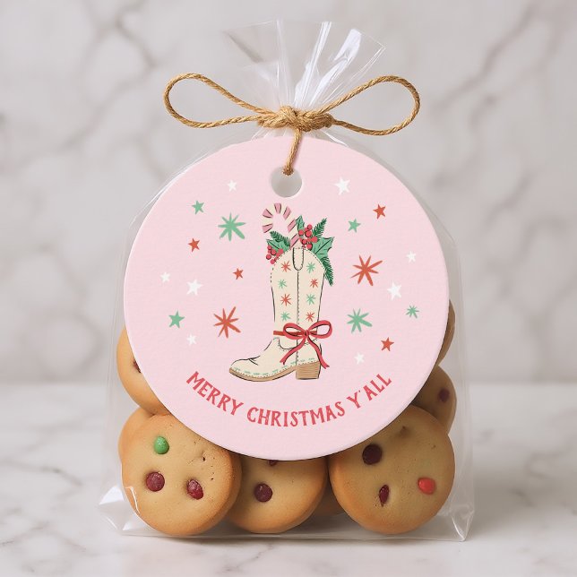 Merry Christmas Y'all Country Cowboy Boot Gift Geschenkanhänger ("merry Christmas y'all" country-themed gift tags with hand-drawn cowboy boot)