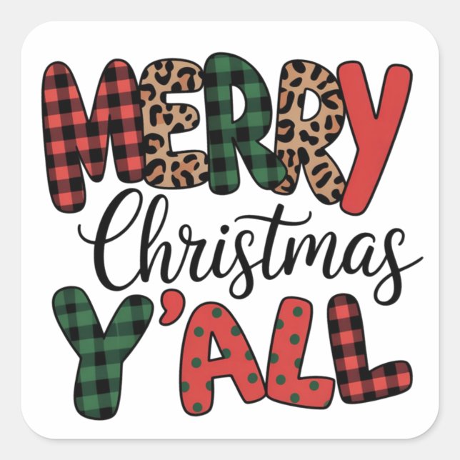 Merry Christmas Y'all Cute Family Matching Xmas  Quadratischer Aufkleber (Vorderseite)