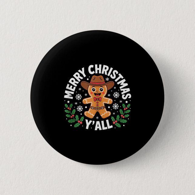 Merry Christmas Yall Gingerbread Cowboy Howdy West Button (Vorderseite)