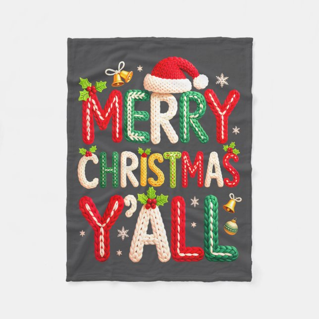 Merry Christmas Y'all Santa Crochet Knitting Quilt Fleecedecke (Vorderseite)