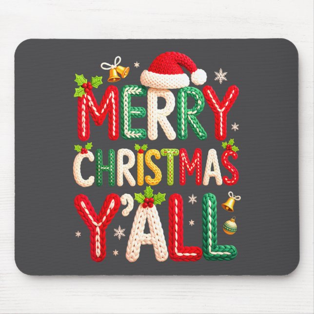 Merry Christmas Y'all Santa Crochet Knitting Quilt Mousepad (Vorne)