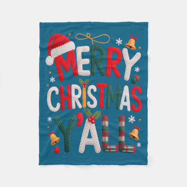 Merry Christmas Y'all Santa Hat Crochet Knitting Q Fleecedecke (Vorderseite)