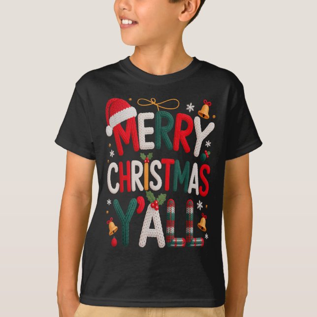 Merry Christmas Y'all Santa Hat Crochet Knitting Q T-Shirt (Vorderseite)