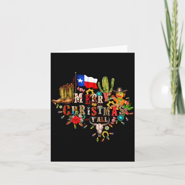 Merry Christmas Y'all Texas Map Santa Hat Mens Wom Karte (Vorderseite)